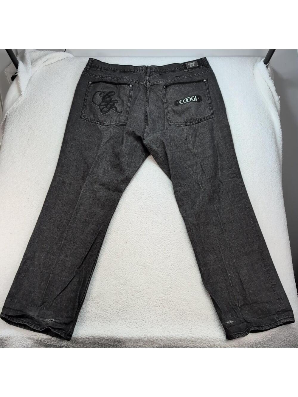 Y2K Coogi Jeans Mens 46x36 Baggy Denim Embroidered Logo Black